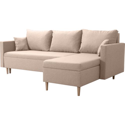 Beige Modernes Schlafsofa Ecksofa SCANDIK L + 2x Bettzeugbehälter