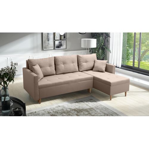 Beige Skandinavisches Klappbares Ecksofa Mit Schlaffunktion Scandik Pik 2X Staufach