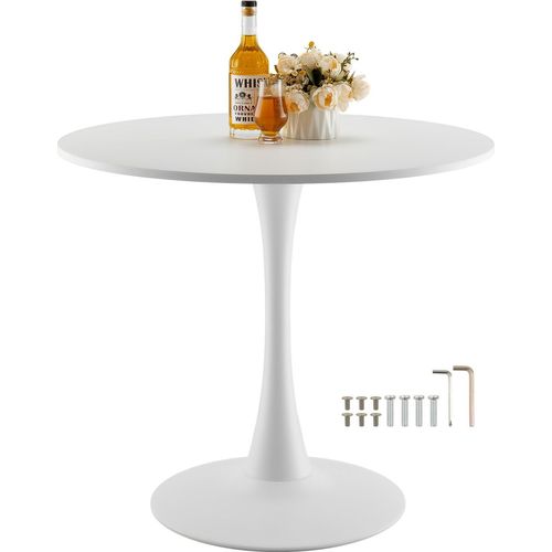 VEVOR runder Esstisch Küchentisch Holztisch (80 cm / 113,4 kg belastbar) für 2–4 Personen, moderne Bürotische mit Säulenfuß im Tulpendesign, für Küche zu Hause Wohnzimmer, weiß (nur Tisch)