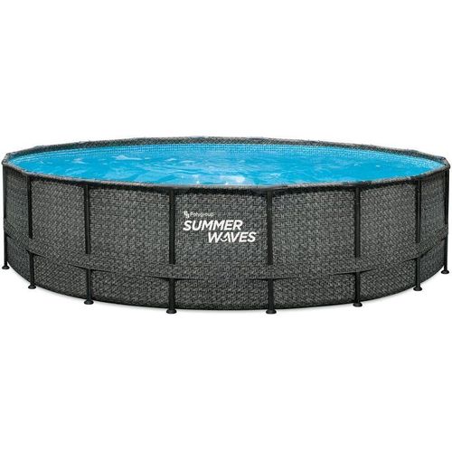 Summer Waves Elite Frame Pool Aufstellpool rund Komplettset Rattanoptik grau Ø 549x132 cm