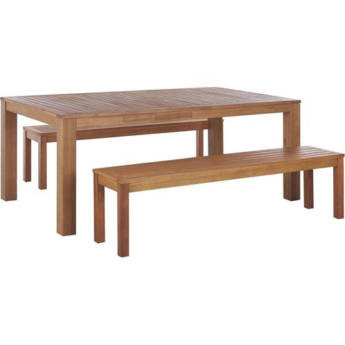 BELIANI Gartenmöbel Set Hellbraun Eukalyptusholz rechteckiger Tisch 190 x 105 cm mit 2 Bänken Rustikal Terrasse Outdoor Indoor Gartenausstattung