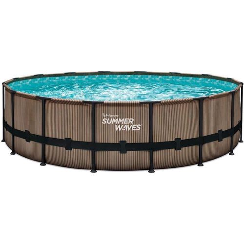 Summer Waves Elite Frame Pool Aufstellpool rund Komplettset Teakoptik braun Ø 488x122 cm