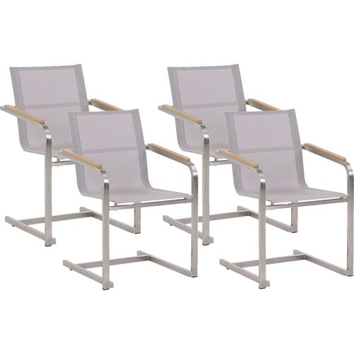 BELIANI Gartenstuhl Beige Edelstahl 4er Set mit Textilbespannung Moderner Look Gartenausstattung Terrasse Balkon Gartenmöbel