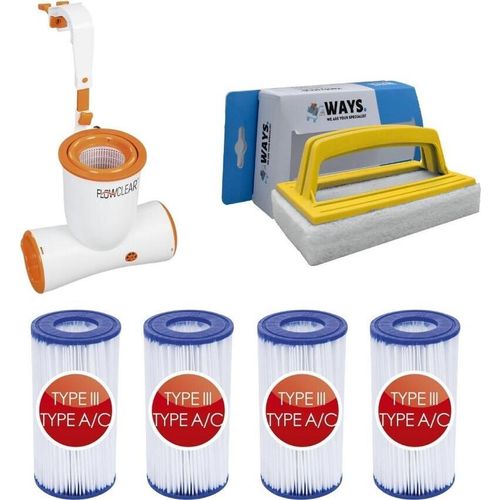 Bestway - Abschäumer 3974 L/u & 4 Filter Typ III & WAYS Scheuerbürste
