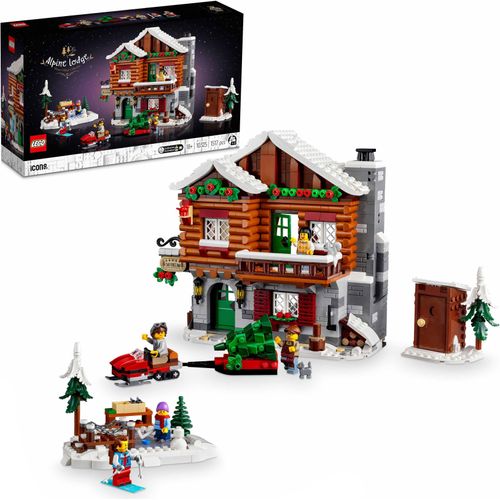 LEGO Icons Almhütte, Haus-Bausatz, festliches Set für Erwachsene mit einem baubaren Modellhaus inkl. 5 Minifiguren und 2 Tierfiguren, Winter-Deko, Geschenk für Frauen und Männer 10325