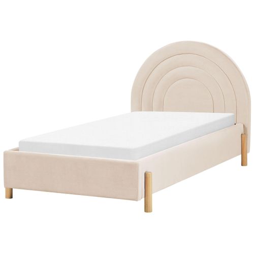 BELIANI Bett Beige Samt Gepolstert Lattenrost 90 x 200 cm Hohes Rundes Kopfteil Retro Schlafzimmer Möbel Ausstattung