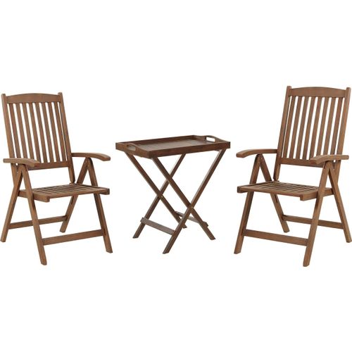BELIANI Balkonset Dunkelbraun Akazienholz 3-Teilig Klappbar Verstellbar Abnehbare Tischplatte Modern Rustikal Terrasse Garten Ausstattung Holzmöbel
