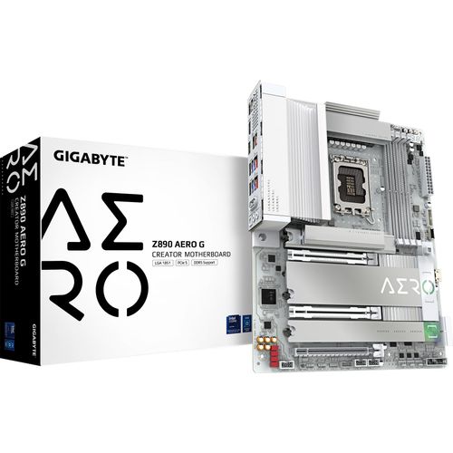 GIGABYTE Z890 AERO G Mainboard - Unterstützt Intel Core Ultra (Serie 2) CPUs, 16+1+2 Phasen VRM, bis zu 8800MHz DDR5 (OC), 1xPCIe 5.0 + 4xPCIe 4.0, Wi-Fi 7, 2.5GbE LAN, Thunderbolt 4
