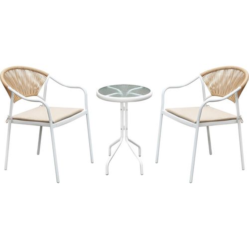 Kondela Elior Gartenset aus künstlichem Rattan – weiß / beige