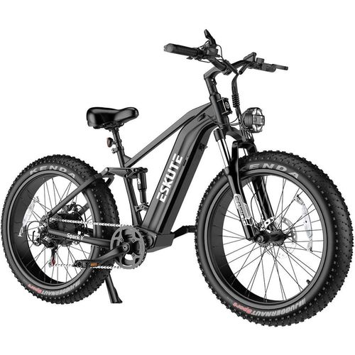 E-BIKE E-Mountainbike 26Zoll Elektrofahrrad 20Ah, 250W Bafang Motor bis zu 100km, E-MTB mit Softtail-Federung Shimano 7-Gang-Schaltung Herren Bike