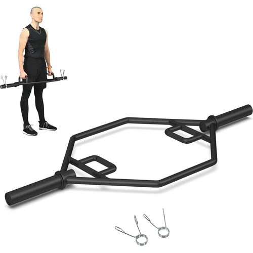 KOMFOTTEU Trap Bar Hantelstange mit Klappgriff, Tragkraft 362 kg, Kreuzhebestange aus Stahl mit Federverschluss, Hexagonale Stange für Squats, geeignet für Hanteln Ø 250 mm
