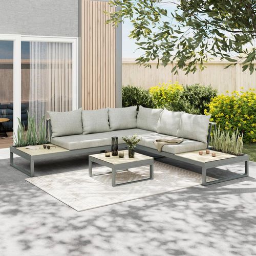 Ambia Garden Loungegarnitur , Beige , Metall, Textil , 4-teilig , Füllung: Polyester , Bsci, FSC 100% , Loungemöbel, Loungemöbel-Sets