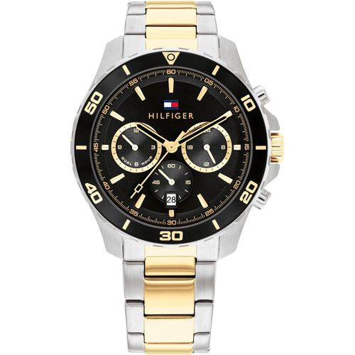 Multifunktionsuhr TOMMY HILFIGER, silber (silberfarben, goldfarben), Armbanduhren, Herren, Quarzuhr, Armbanduhr, Herrenuhr, Datum, Edelstahlarmband
