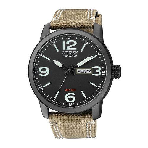 Solaruhr CITIZEN, beige, Armbanduhren, Herren, Armbanduhr, Herrenuhr, Ledearmband, Datum