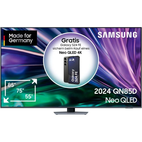SAMSUNG QLED Mini LED-Fernseher, F (A-G), silber (carbon silber), 75, Fernseher, Neural Quantum 4K AI Gen2 Prozessor, Gaming Hub, bis zu 120Hz