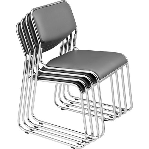 Konferenzstuhl 4er Set stapelbar ergonomisch Metall mit Kunstlederbezug Grau