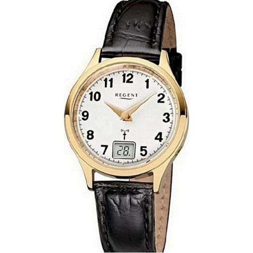 Regent Damen Funkuhr FR-194 Leder Gold plattiert
