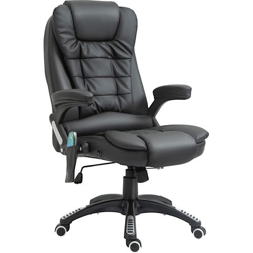 HOMCOM Massagesessel Bürosessel Bürostuhl Chefsessel Gamingsessel 6 Punkt Vibrations Massage mit Wärmefunktion Kunstleder Ledersessel drehbar (Schwarz) 70 x 70 x 111 – 121cm