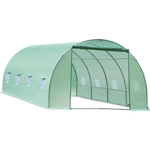 Outsunny Foliengewächshaus Tomatengewächshaus Treibhaus Folientunnel Frühbeet mit Fenster Grün 595 x 300 x 200 cm