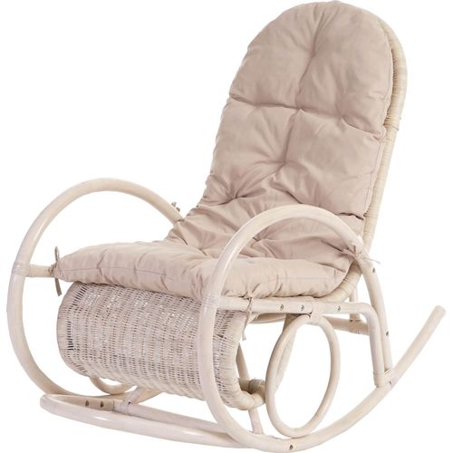 Schaukelstuhl Esmeraldas, Schwingsessel Rattansessel, weiß Auflage creme