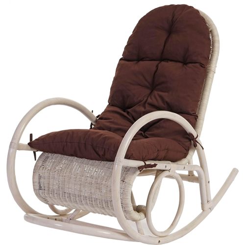 Schaukelstuhl Esmeraldas, Schwingsessel Rattansessel, weiß Auflage braun