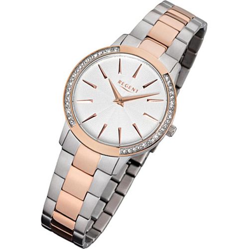 Regent Armbanduhr silber rosegold F-1056 Damen Analog-Quarzuhr URF1056