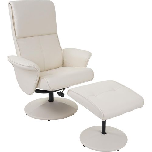 Relaxsessel Helsinki, Fernsehsessel Relaxliege TV-Sessel mit Hocker Kunstleder, creme