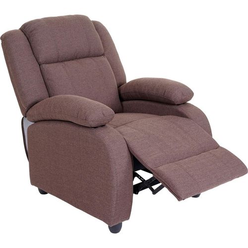 Fernsehsessel Glasgow, Relaxsessel Liege Sessel, Stoff/Textil mahagony