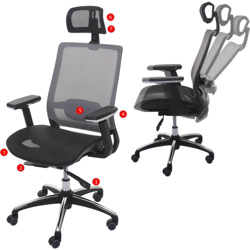 Bürostuhl HWC-A20, Schreibtischstuhl, ergonomisch Kopfstütze Stoff/Textil ISO9001 schwarz/grau