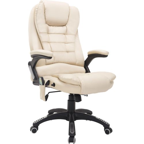 HOMCOM Massagesessel Bürosessel Bürostuhl Chefsessel Gamingsessel 6 Punkt Vibrations Massage mit Wärmefunktion Kunstleder Ledersessel drehbar (Beige)