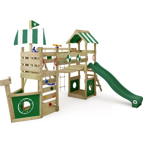 WICKEY Spielturm Klettergerüst StormFlyer mit Schaukel & Rutsche, Baumhaus mit Sandkasten, Kletterleiter & Spiel-Zubehör - grün