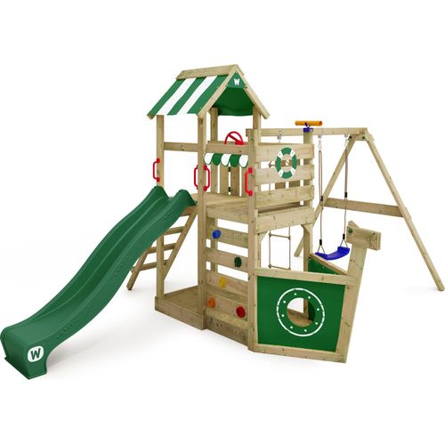 WICKEY Spielturm Klettergerüst SeaFlyer mit Schaukel & Rutsche, Baumhaus mit Sandkasten, Kletterleiter & Spiel-Zubehör - grün