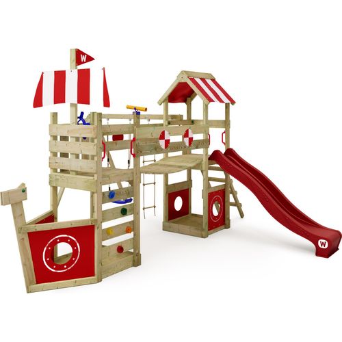 WICKEY Spielturm Klettergerüst StormFlyer mit Schaukel & Rutsche, Baumhaus mit Sandkasten, Kletterleiter & Spiel-Zubehör - rot