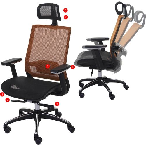 Bürostuhl HWC-A20, Schreibtischstuhl, ergonomisch Kopfstütze Stoff/Textil ISO9001 schwarz/orange