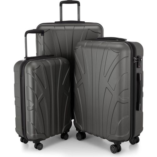 Suitline - 3er Kofferset Rollkoffer Hartschalenkoffer 4 Rollen Handgepäck-Trolley und Aufgabegepäck Koffer erweiterbar Travel Luggage Gepäck Set Hardcase ABS, TSA,Graphit