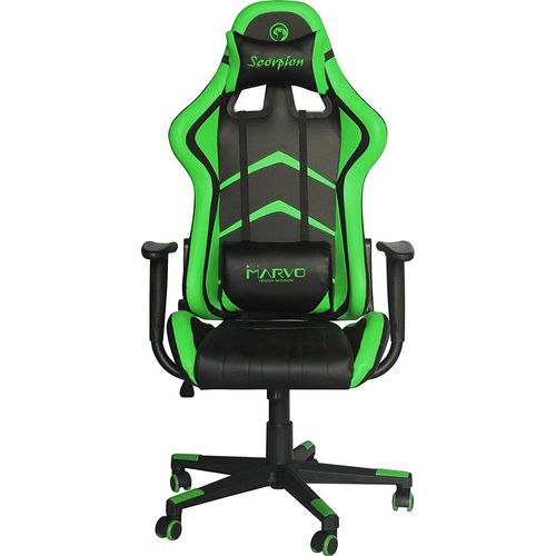 Marvo CH106 GN Gaming Stuhl, Kunstleder, Armlehne verstellbar, Stahlrahmen, schwarz/grün