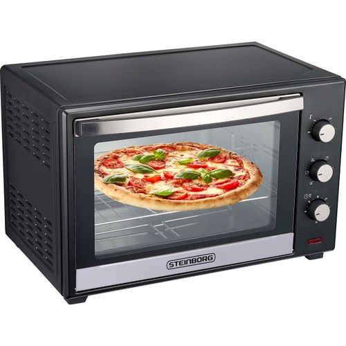 Steinborg Minibackofen 60 Liter | Umluft Ofen | Pizzaofen | Mini Backofen | Freistehender Backofen | Mini-Backofen | Backofen mit Umluft | 2000 Watt | Umluft | Rotisserie | 90 min Timer