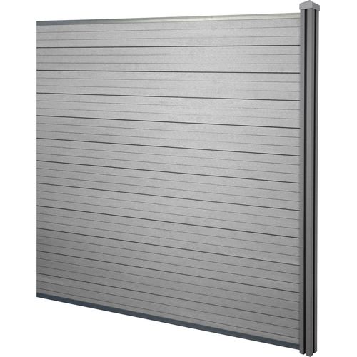 WPC-Sichtschutz Sarthe, Windschutz Zaun, WPC-Pfosten Erweiterungselement, 1,88m grau