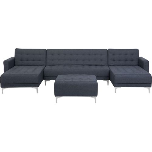 BELIANI Schlafsofa Dunkelgrau Silber U-förmig Polsterbezug mit Ottomane wohnzimmer Salon Modernes Design