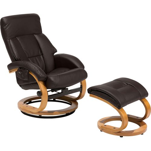 BELIANI Massagesessel Dunkelbraun Kunstleder mit Fußhocker Heizfunktion Timer Liegeoption Büro Arbeitszimmer Fernsehsessel Polstersessel
