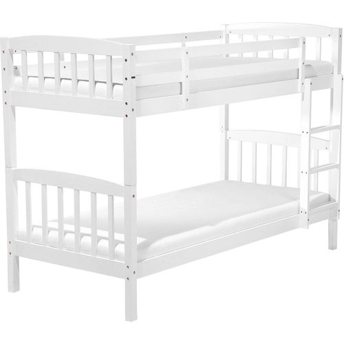 BELIANI Hochbett Weiß Kiefernholz 90 x 200 cm Etagenbett mit Leiter und 2 Lattenrosten Modern Schlafzimmer Ausstattung