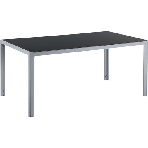 BELIANI Gartentisch Schwarz und Silber Aluminium mit Glasplatte Hartglas 160 x 90 cm Rechteckig Modern Outdoor Terrasse Ausstattung