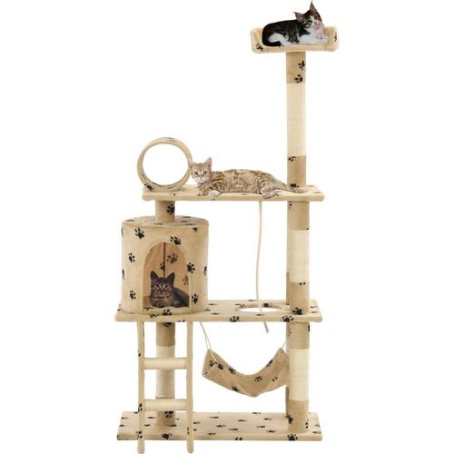 Katzen-Kratzbaum Sisal 140 cm Beige Pfoten-Aufdruck