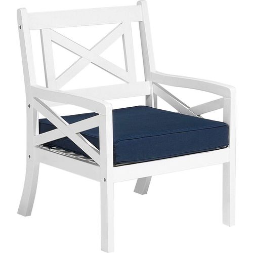 BELIANI Gartenstuhl Weiß Marineblau Akazienholz Sitzkissen Rustikal Terrasse