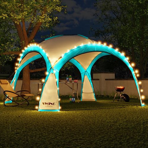 LED Event Pavillon XXL DomeShelter 450cm Garten inkl. Solarmodul Designer Gartenzelt Camping Partyzelt mit Beleuchtung - türkis