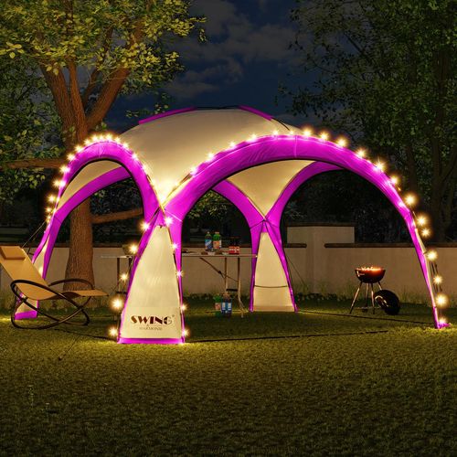 LED Event Pavillon XXL DomeShelter 450cm Garten inkl. Solarmodul Designer Gartenzelt Camping Partyzelt mit Beleuchtung - pink