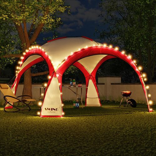 LED Event Pavillon XXL DomeShelter 450cm Garten inkl. Solarmodul Designer Gartenzelt Camping Partyzelt mit Beleuchtung - rot