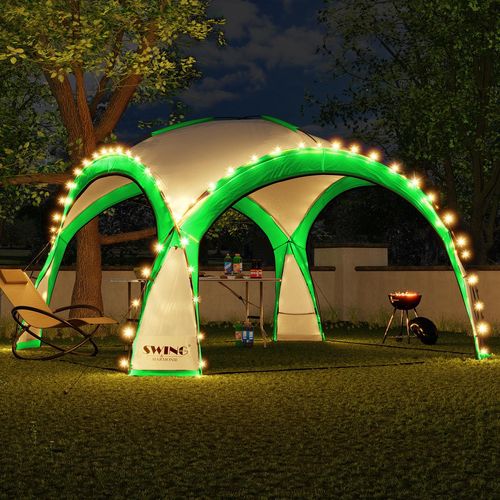 LED Event Pavillon XXL DomeShelter 450cm Garten inkl. Solarmodul Designer Gartenzelt Camping Partyzelt mit Beleuchtung - grün