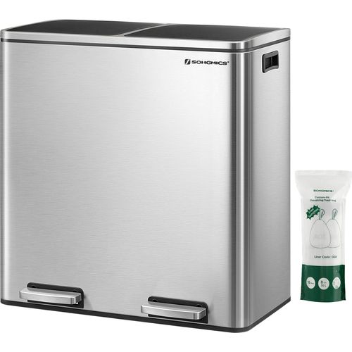 SONGMICS Mülleimer Mülltrennsystem, mit 2 Fächern, 2 x 30 L, Küche