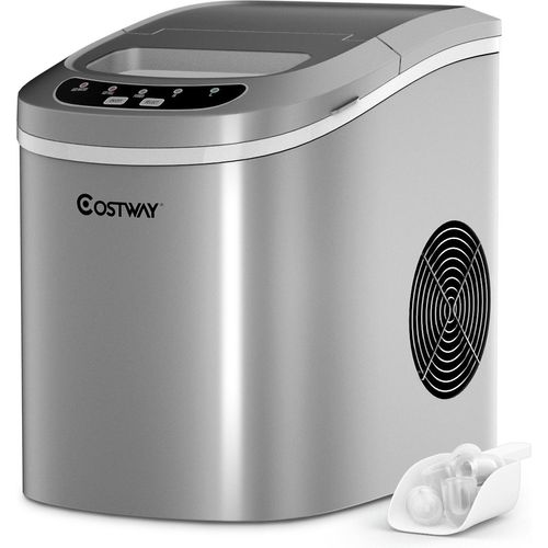 COSTWAY Eiswürfelmaschine 12kg/24H, Eiswürfelbereiter 9 Eiswürfel in 6-13min, Eismaschine mit 2,2L Wassertank, 2 Eiswürfelgrößen & Schaufel, silber